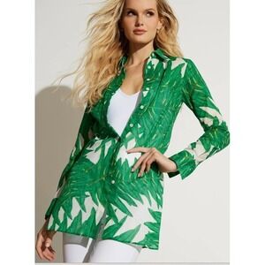 ALA VON AUERSPERG Tunic Top‎ 2X Queen Palm Tropical Button Up Cotton Lagenlook